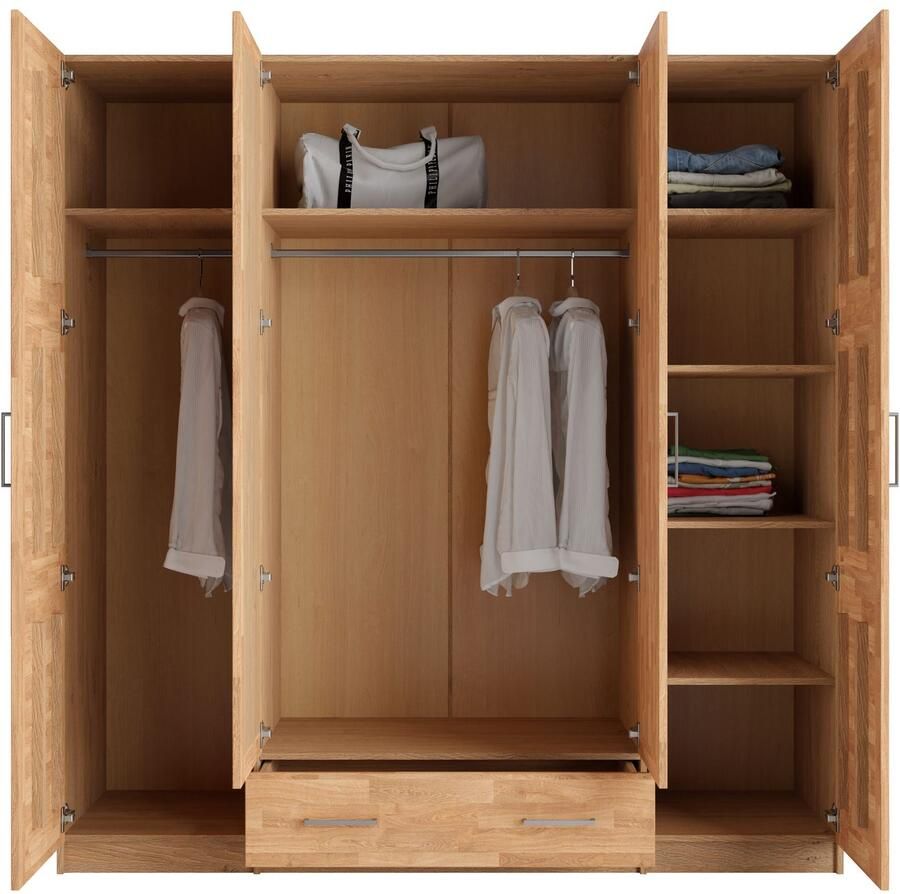 Home affaire Kledingkast Sabrina natuurlijke landhuisstijl met binneninrichting Spiegel en lades gedeeltelijk massief beuken of eik FSC-gecertificeerd