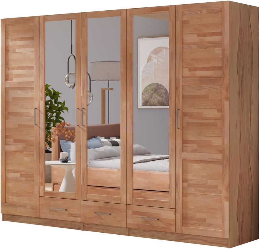 Home affaire Kledingkast Sabrina natuurlijke landhuisstijl met binneninrichting Spiegel en lades gedeeltelijk massief beuken of eik FSC-gecertificeerd - Foto 3