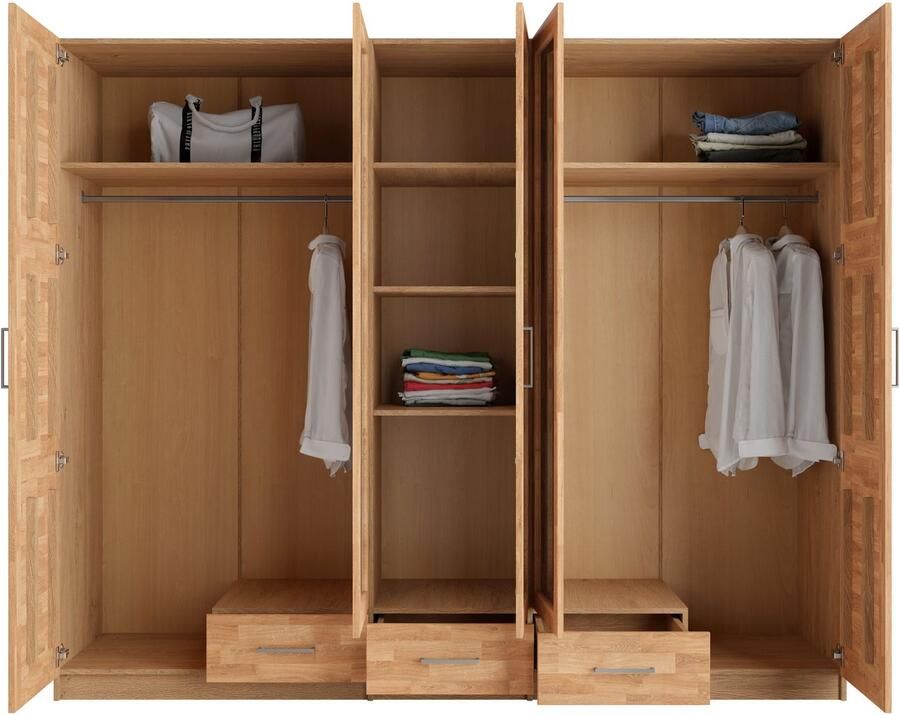 Home affaire Kledingkast Sabrina natuurlijke landhuisstijl met binneninrichting Spiegel en lades gedeeltelijk massief beuken of eik FSC-gecertificeerd