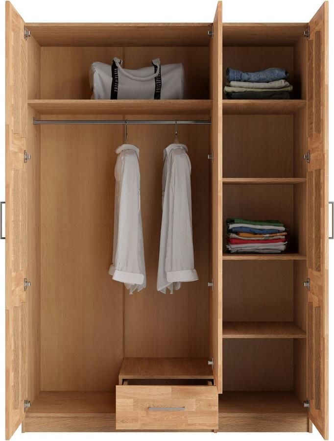 Home affaire Kledingkast Sabrina natuurlijke landhuisstijl met binneninrichting Spiegel en lades gedeeltelijk massief beuken of eik FSC-gecertificeerd