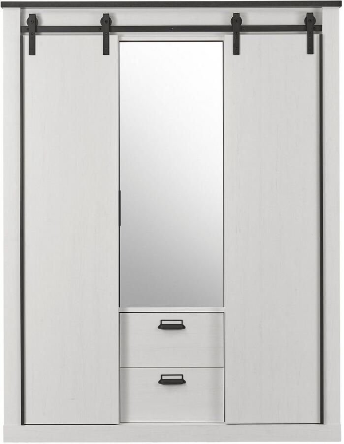 Home affaire Kledingkast SHERWOOD slaapkamerkast met spiegel 2 lades linn kast Schuifdeuren met schuurdeur beslag van metaal B D H 161 63 209cm - Foto 3