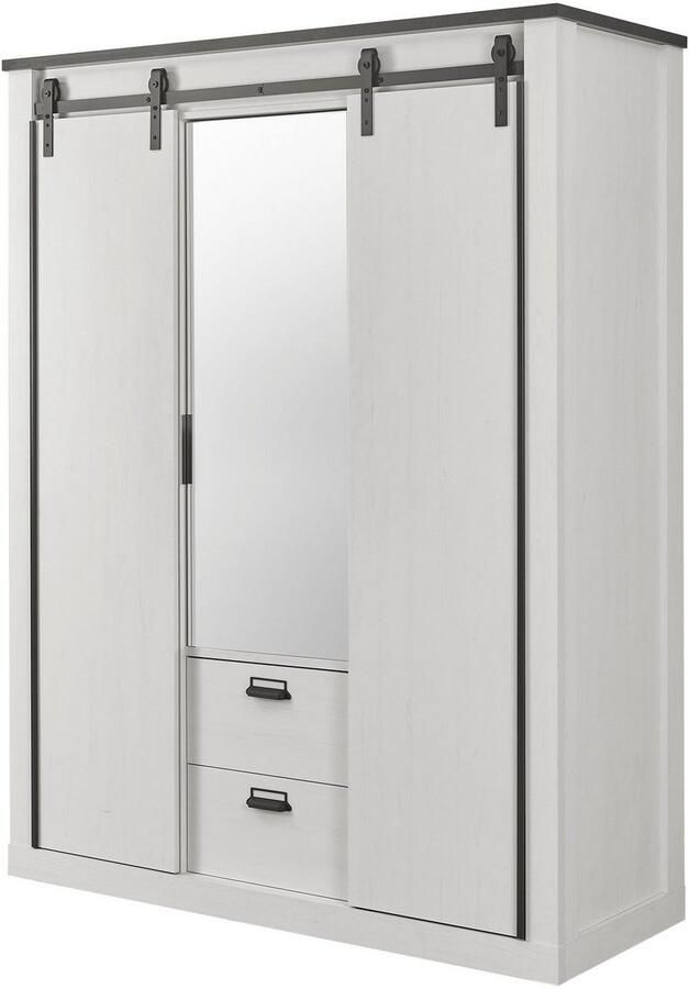 Home affaire Kledingkast SHERWOOD slaapkamerkast met spiegel 2 lades linn kast Schuifdeuren met schuurdeur beslag van metaal B D H 161 63 209cm - Foto 6