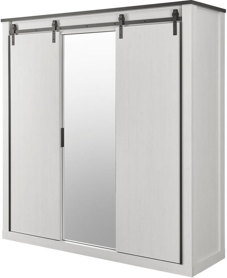 Home affaire Kledingkast SHERWOOD slaapkamerkast met spiegel linn kast Schuifdeuren met schuurdeur beslag van metaal B D H 201 63 209cm - Foto 2