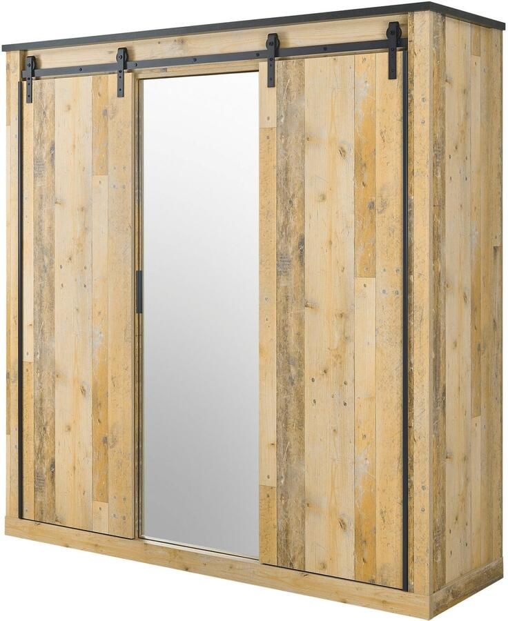 Home affaire Kledingkast SHERWOOD slaapkamerkast met spiegel linn kast Schuifdeuren met schuurdeur beslag van metaal B D H 201 63 209cm - Foto 2