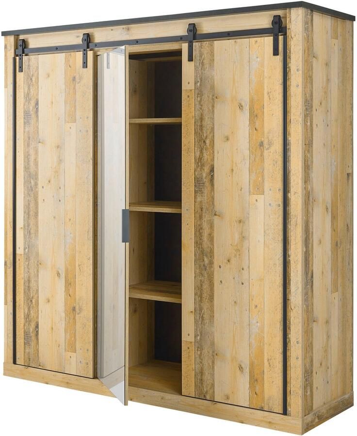 Home affaire Kledingkast SHERWOOD slaapkamerkast met spiegel linn kast Schuifdeuren met schuurdeur beslag van metaal B D H 201 63 209cm - Foto 3