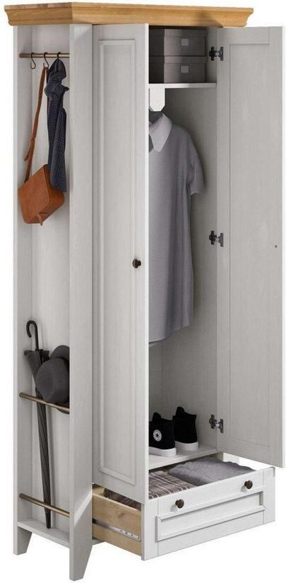 Home affaire Kledingkast Skandinavia Massief hout 2-deurs met lade en ophangmogelijkheden aan de zijkant - Foto 8