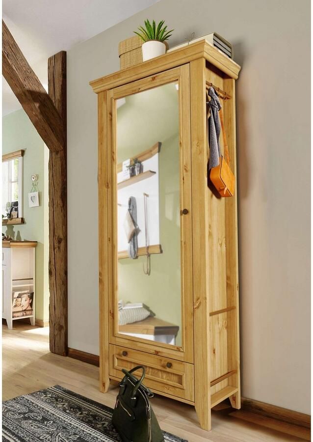 Home affaire Kledingkast Skandinavia Massief hout met spiegel en ophangmogelijkheden aan de zijkant - Foto 4