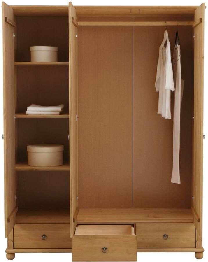 Home affaire Kledingkast Tessin Driedeuren kast 3-deurs Breedte 152 cm massief grenen met spiegel en 3 lades - Foto 4
