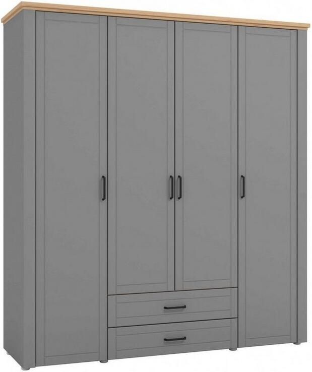 Home affaire Kledingkast Valencia complete binneninrichting en 2 lades 190 cm breed Slaapkamerkast met landhuis cassette-look en zwarte handgrepen - Foto 5