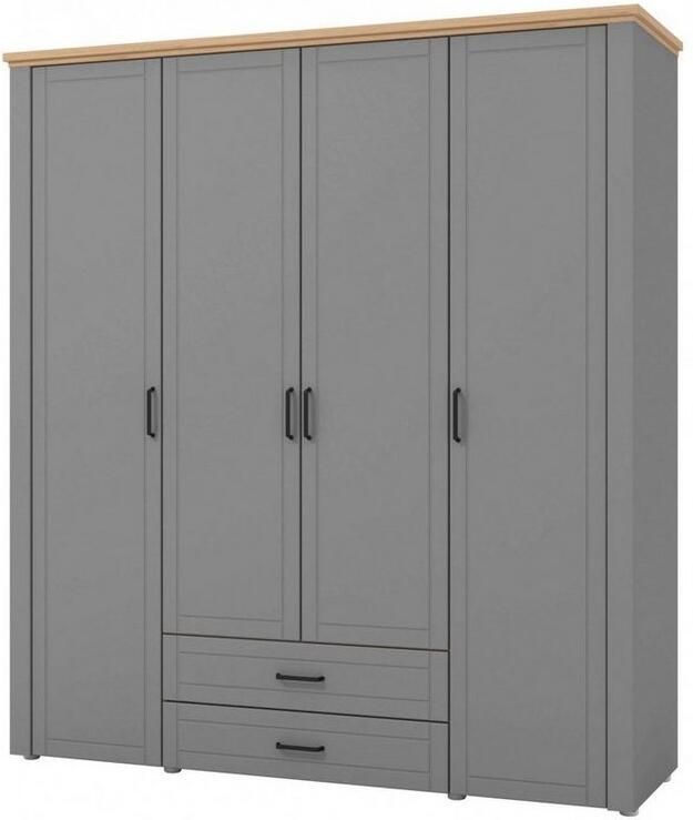 Home affaire Kledingkast Valencia complete binneninrichting en 2 lades 190 cm breed Slaapkamerkast met landhuis cassette-look en zwarte handgrepen - Foto 4