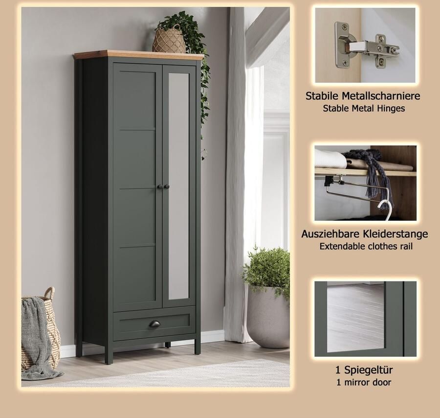 Home affaire Kledingkast Vienna Kledingkast met uittrekbare kledingstang (B D H) 77 39 198 cm (1 stuk)