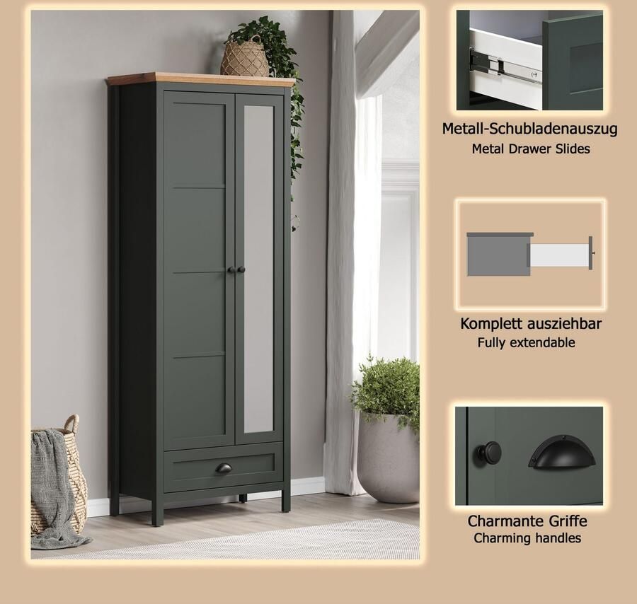 Home affaire Kledingkast Vienna Kledingkast met uittrekbare kledingstang (B D H) 77 39 198 cm (1 stuk) - Foto 2