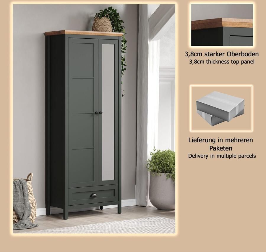 Home affaire Kledingkast Vienna Kledingkast met uittrekbare kledingstang (B D H) 77 39 198 cm (1 stuk) - Foto 3