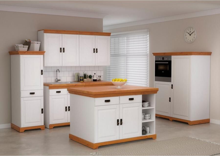 Home affaire Kookeiland Rügen Breedte 130 cm massief grenen met deuren lades open vakken