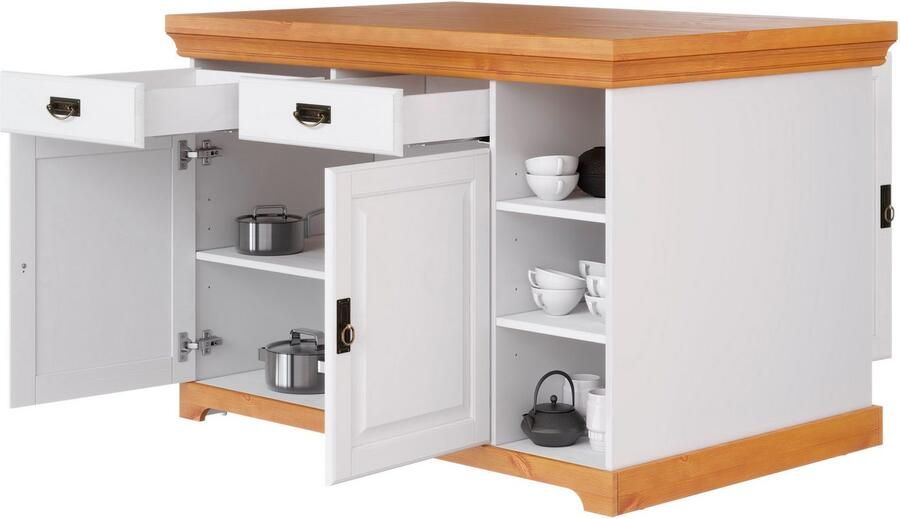 Home affaire Kookeiland Rügen Breedte 130 cm massief grenen met deuren lades open vakken - Foto 4