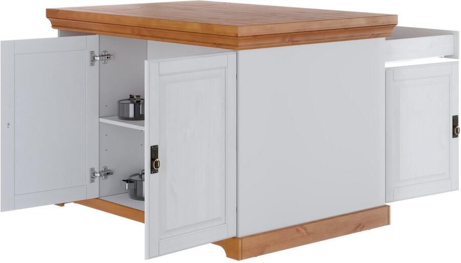 Home affaire Kookeiland Rügen Breedte 130 cm massief grenen met deuren lades open vakken - Foto 5