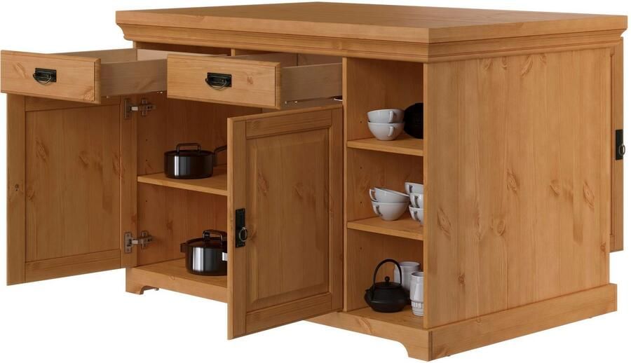 Home affaire Kookeiland Rügen Breedte 130 cm massief grenen met deuren lades open vakken - Foto 5