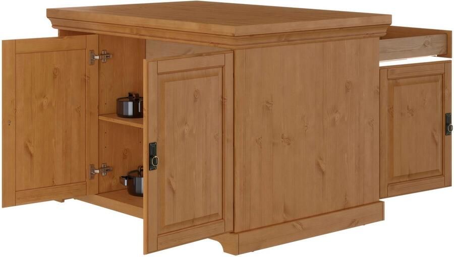 Home affaire Kookeiland Rügen Breedte 130 cm massief grenen met deuren lades open vakken - Foto 6