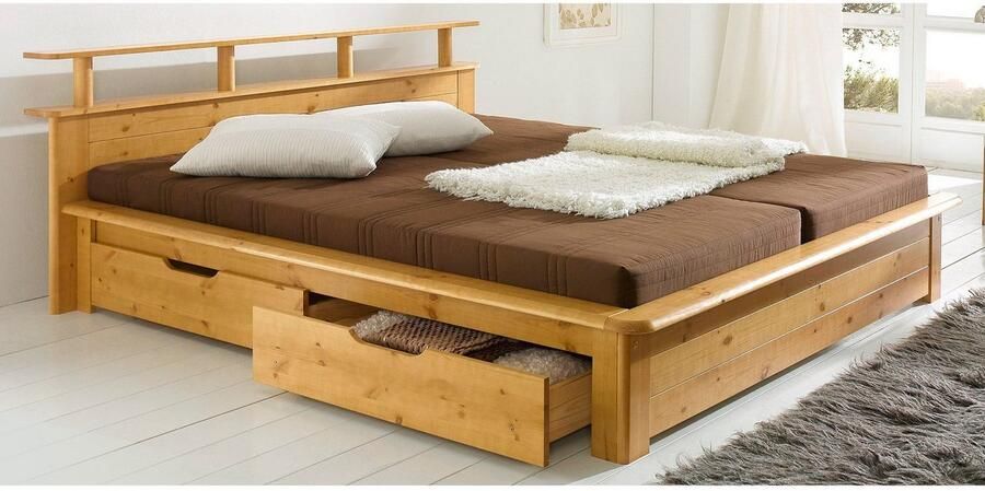 Home affaire Functioneel ledikant "FINJA" dennenbed futonbed hoofdeinde met opbergruimte