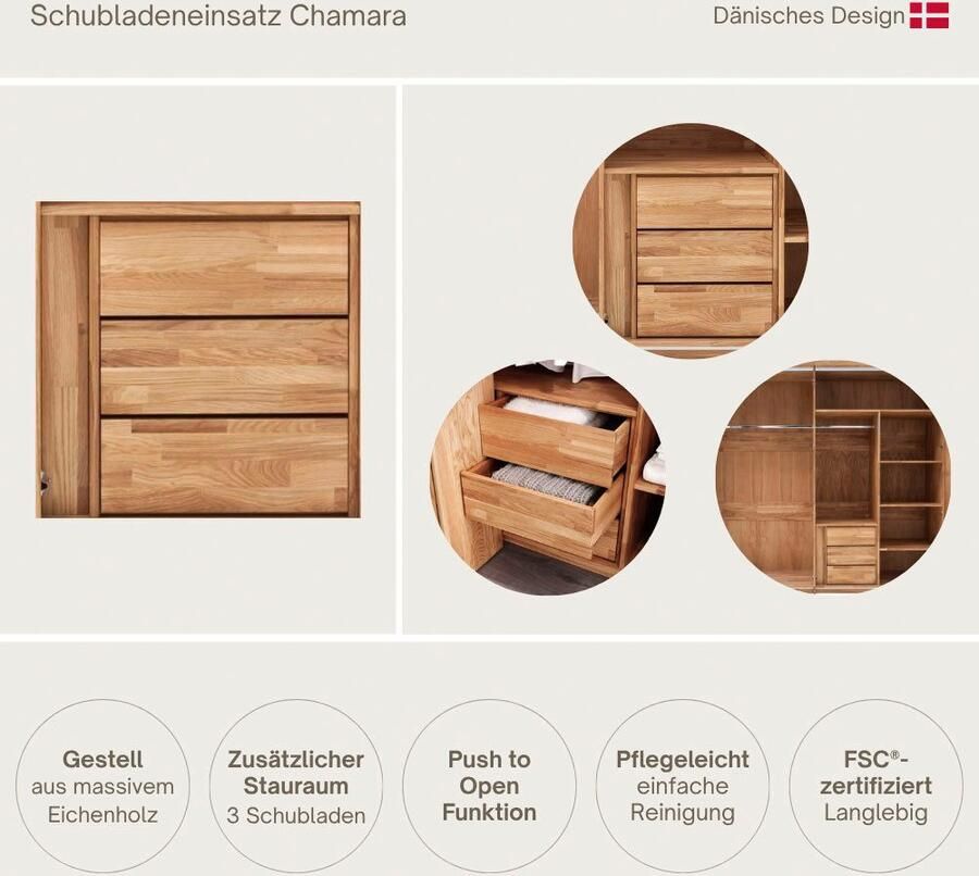 Home affaire Lade-inzet Chamara Voor kast Chamara Met 3 laden push-functie Extra opbergruimte van massief eikenhout Tijdloos Design - Foto 2