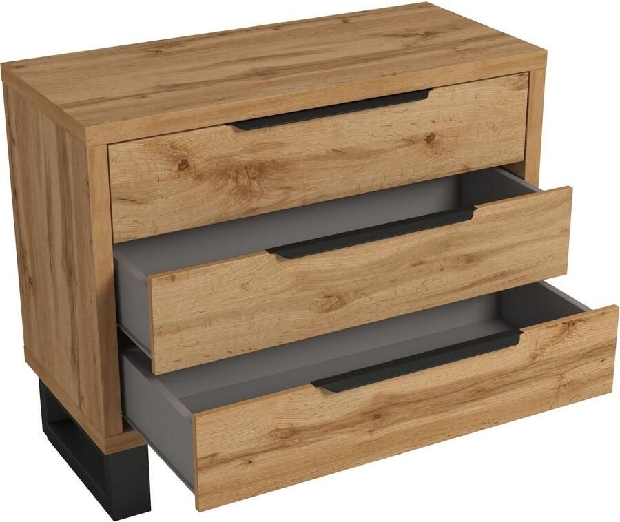 Home affaire Ladekast Bronne 99 5x83x45cm commode metalen handgrepen Potens in sledevorm sideboard met 3 lades slaapkamercommode - Foto 3