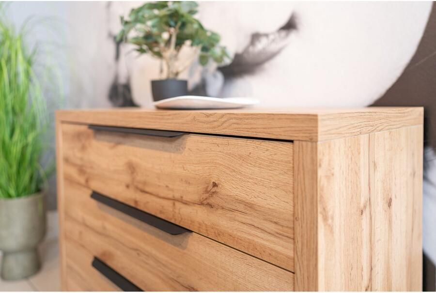 Home affaire Ladekast Bronne 99 5x83x45cm commode metalen handgrepen Potens in sledevorm sideboard met 3 lades slaapkamercommode - Foto 4