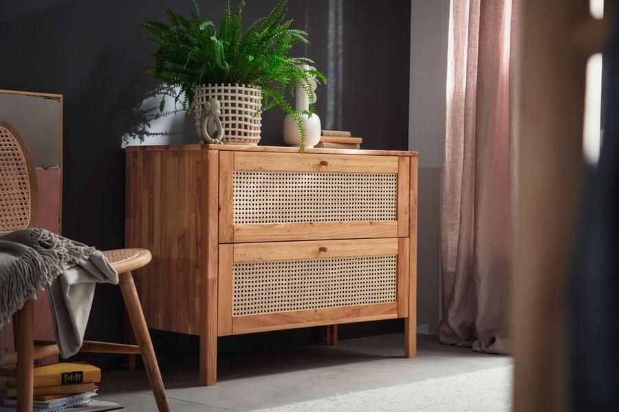 Home affaire Ladekast Hällevik kast opslag opbergruimte linnenkast Ladefronten met Weens vlechtwerk massief FSC-gecertificeerd eikenhout (1 stuk) - Foto 6