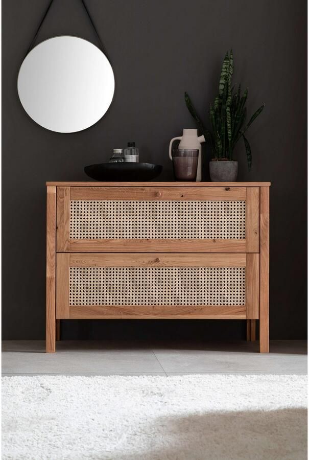 Home affaire Ladekast Hällevik kast opslag opbergruimte linnenkast Ladefronten met Weens vlechtwerk massief FSC-gecertificeerd eikenhout (1 stuk) - Foto 3