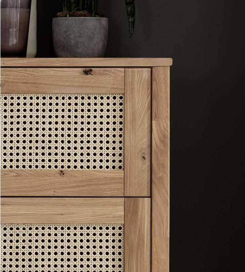 Home affaire Ladekast Hällevik kast opslag opbergruimte linnenkast Ladefronten met Weens vlechtwerk massief FSC-gecertificeerd eikenhout (1 stuk) - Foto 2