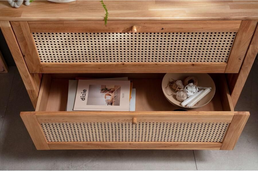 Home affaire Ladekast Hällevik kast opslag opbergruimte linnenkast Ladefronten met Weens vlechtwerk massief FSC-gecertificeerd eikenhout (1 stuk) - Foto 4