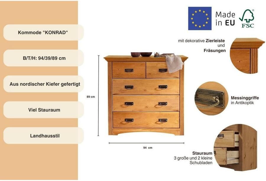 Home affaire Ladekast Konrad Breedte 94 cm van massief FSC -gecertificeerd dennenhout - Foto 2
