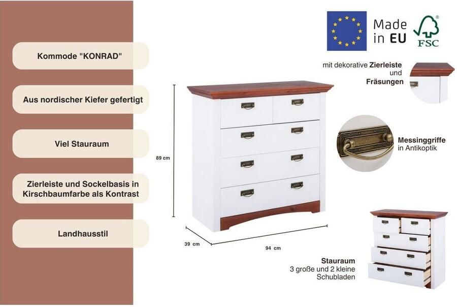 Home affaire Ladekast Konrad Breedte 94 cm van massief FSC -gecertificeerd dennenhout - Foto 9