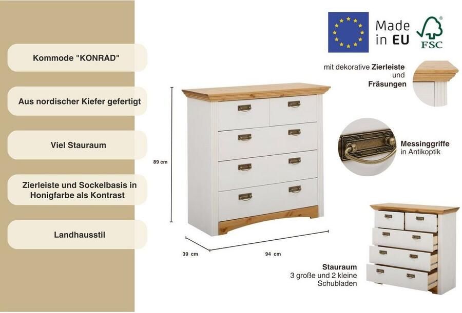 Home affaire Ladekast Konrad Breedte 94 cm van massief FSC -gecertificeerd dennenhout - Foto 4