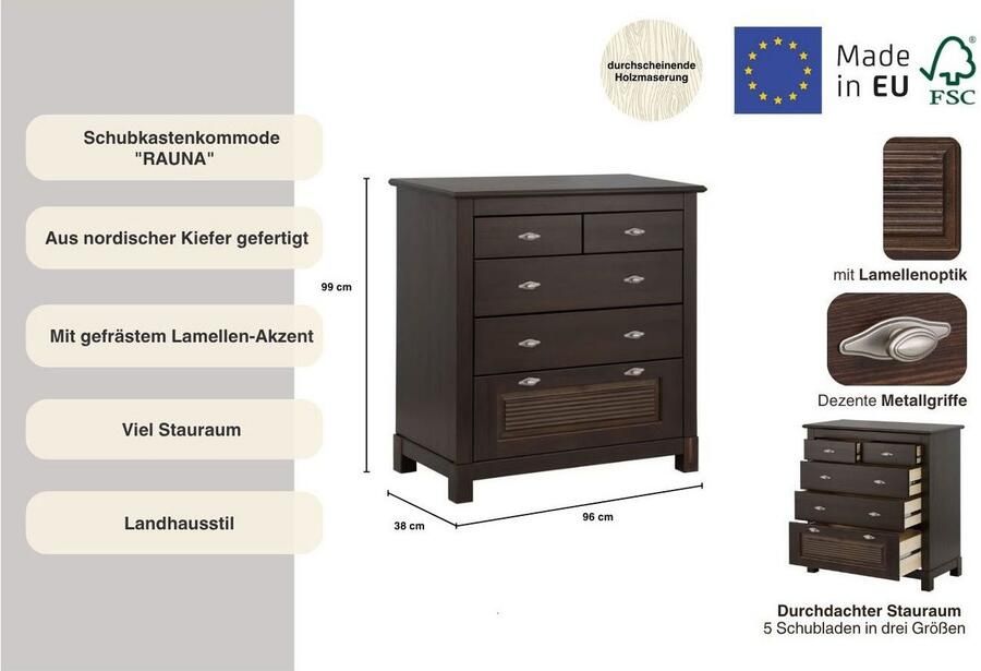 Home affaire Ladekast Rauna van massief grenen met 5 laden breedte 96 cm - Foto 5