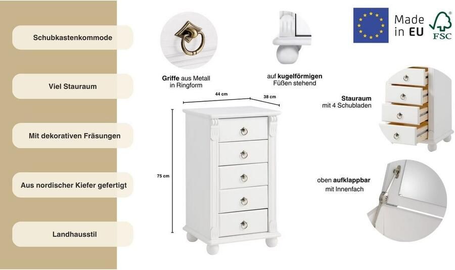 Home affaire Ladekast TESSIN Make-up commode met spiegel van massief dennenhout FSC -gecertificeerd - Foto 7