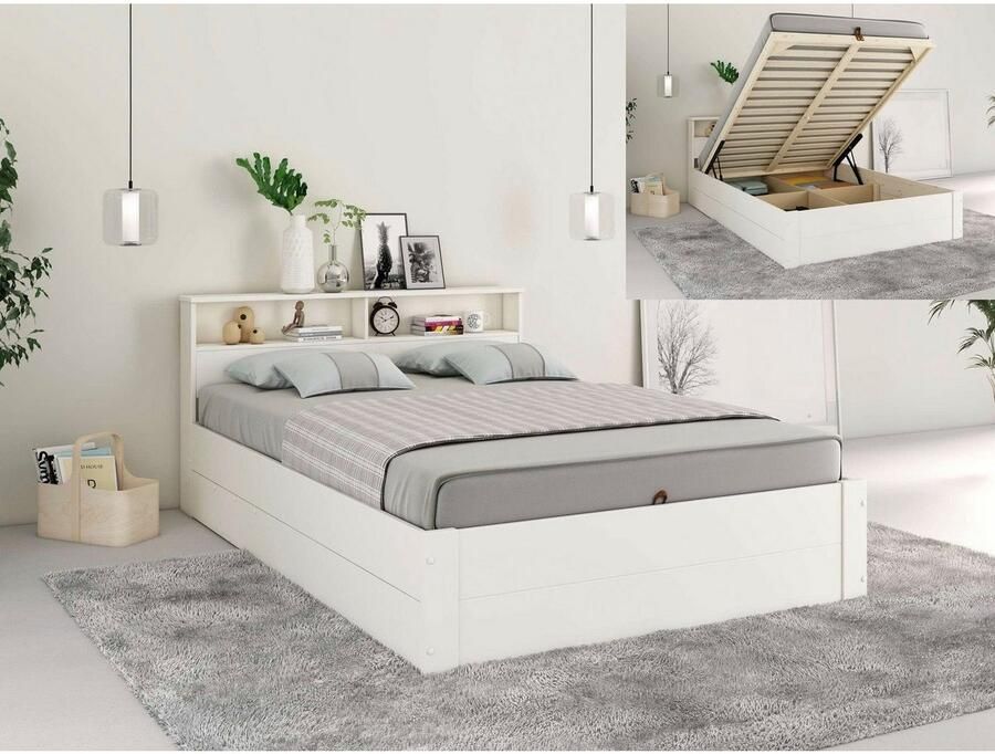 Home affaire Ledikant met bergruimte Mareilles Massief hout hefmechanisme opbergruimte in het hoofdeinde en onder het bed - Foto 4
