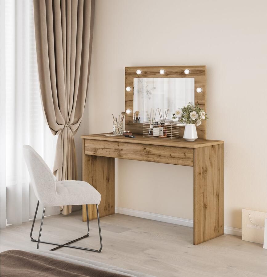 Home affaire Make-uptafel Eva kaptafel cosmeticatafel 1 lade met led verlichting 118x135x42cm gemaakt in europa