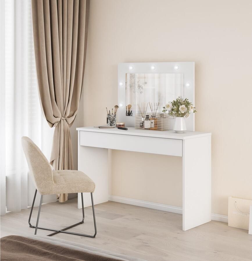 Home affaire Make-uptafel Eva kaptafel cosmeticatafel 1 lade met led verlichting 118x135x42cm gemaakt in europa