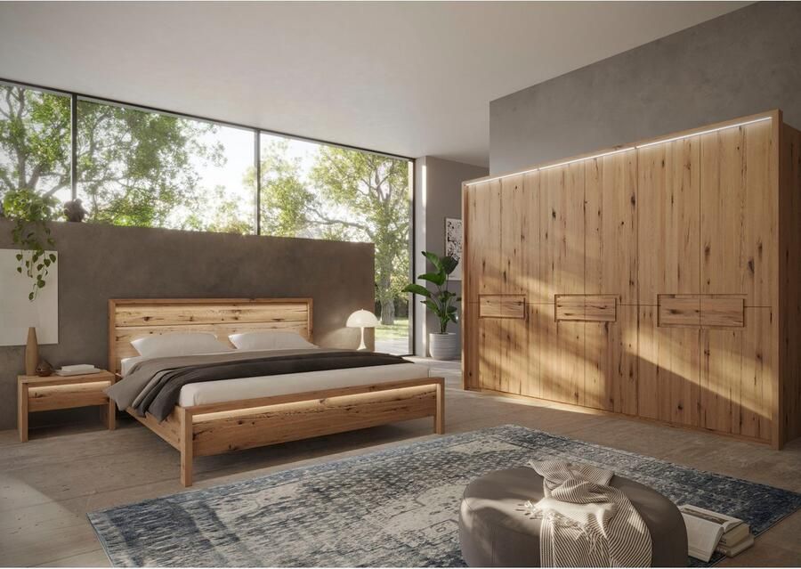 Home affaire Massief houten ledikant Ambroise van wilde eik inclusief ledverlichting