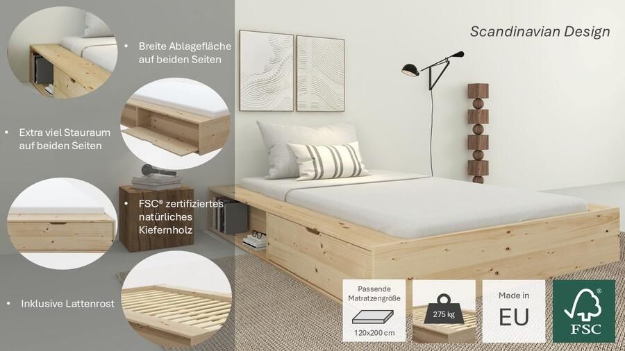 Home affaire Massief houten ledikant Erno OTTOs keuze BESTSELLER opbergbank futonbed 275KG belastbaar - Foto 8