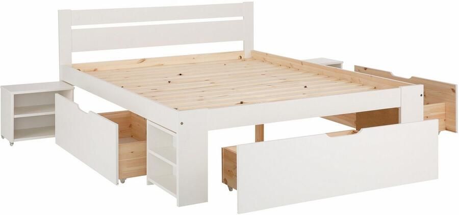 Home affaire Massief houten ledikant "HANNES" met lades en planken uitschuifbare nachtkast stabiel - Foto 13