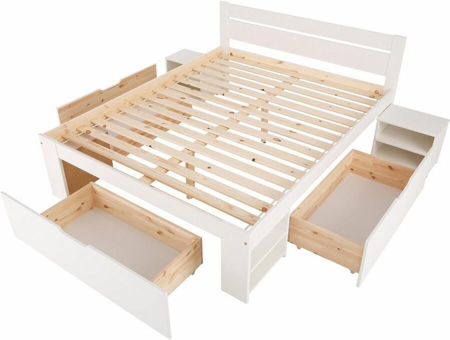 Home affaire Massief houten ledikant "HANNES" met lades en planken uitschuifbare nachtkast stabiel