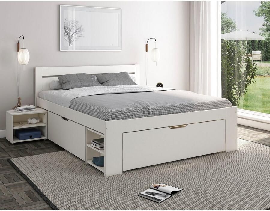 Home affaire Massief houten ledikant "HANNES" met lades en planken uitschuifbare nachtkast stabiel - Foto 3