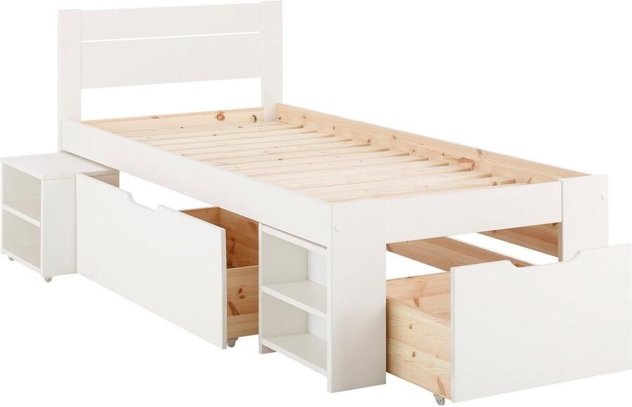 Home affaire Massief houten ledikant "HANNES" met lades en planken uitschuifbare nachtkast stabiel - Foto 5