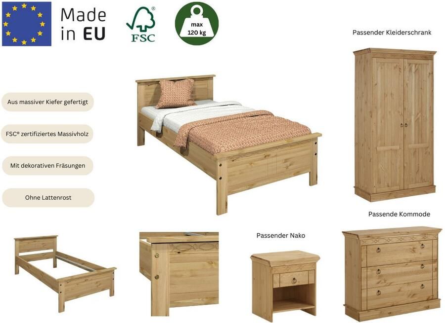 Home affaire Massief houten ledikant Indra TOPSELLER landhuisstijl elegant design gecertificeerd massief hout - Foto 5