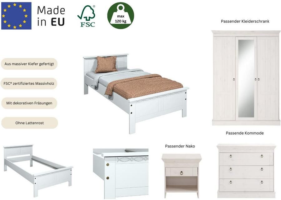 Home affaire Massief houten ledikant Indra TOPSELLER landhuisstijl elegant design gecertificeerd massief hout - Foto 5