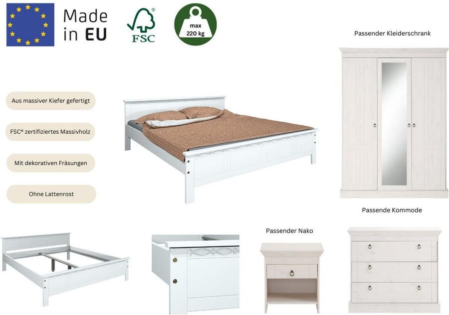 Home affaire Massief houten ledikant Indra TOPSELLER landhuisstijl elegant design gecertificeerd massief hout - Foto 2