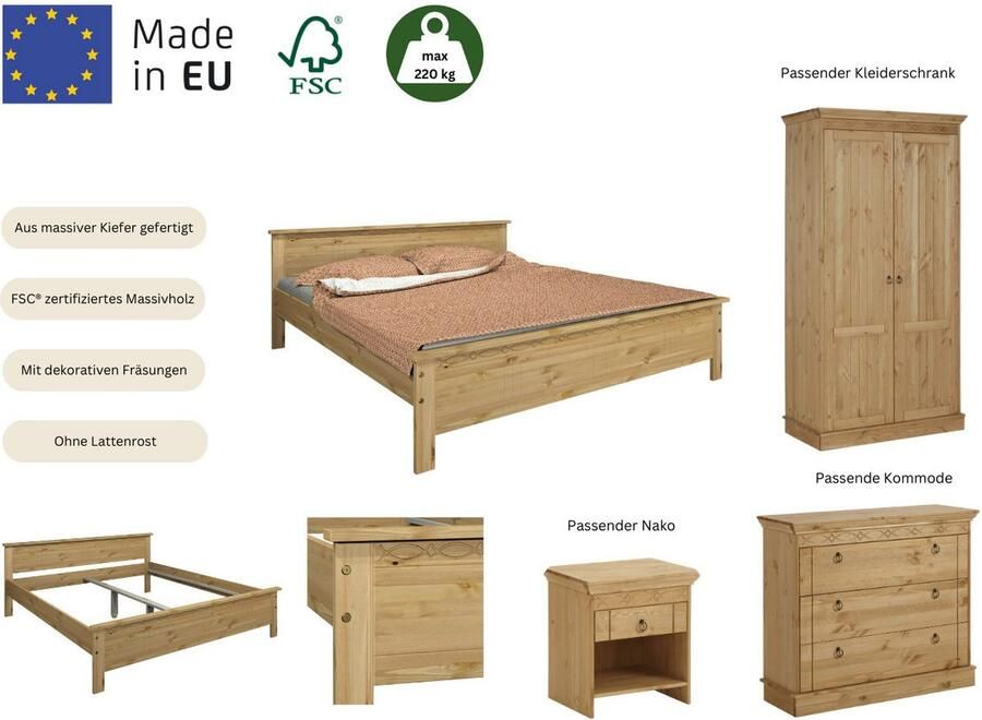 Home affaire Massief houten ledikant Indra TOPSELLER landhuisstijl elegant design gecertificeerd massief hout - Foto 2