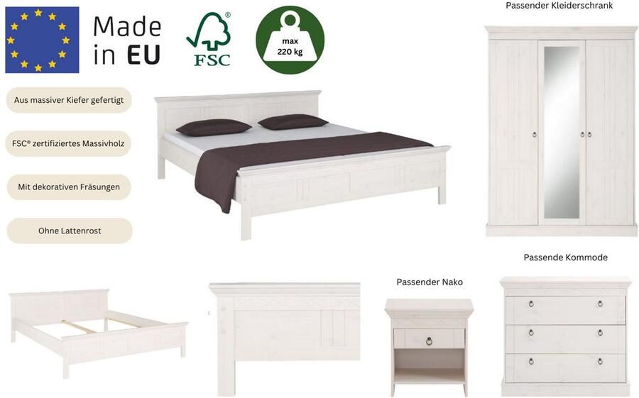 Home affaire Massief houten ledikant Indra TOPSELLER landhuisstijl elegant design gecertificeerd massief hout - Foto 3
