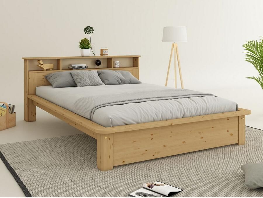 Home affaire Massief houten ledikant "KERO" BESTSELLER! Opbergruimte in het hoofdeinde gecertificeerd massief hout (grenen) optioneel met lade